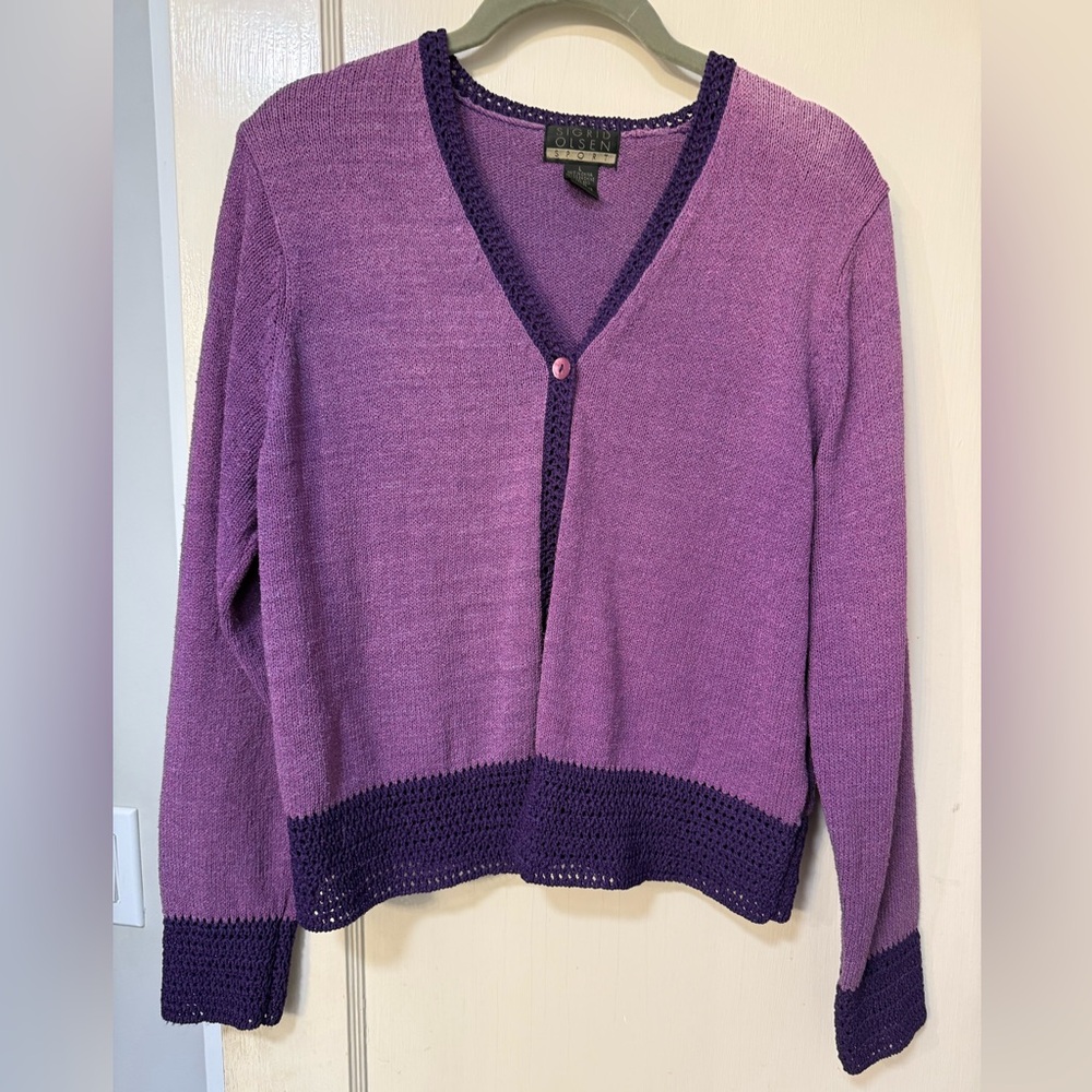 Sigrid Olsen Sport Beige Wheat Lightweight Single-button Cardigan Sweater  L